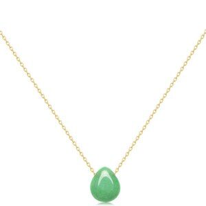 Elegant Green Jade Teardrop Necklace with Stainless Steel Chain, Perfect Gift fo